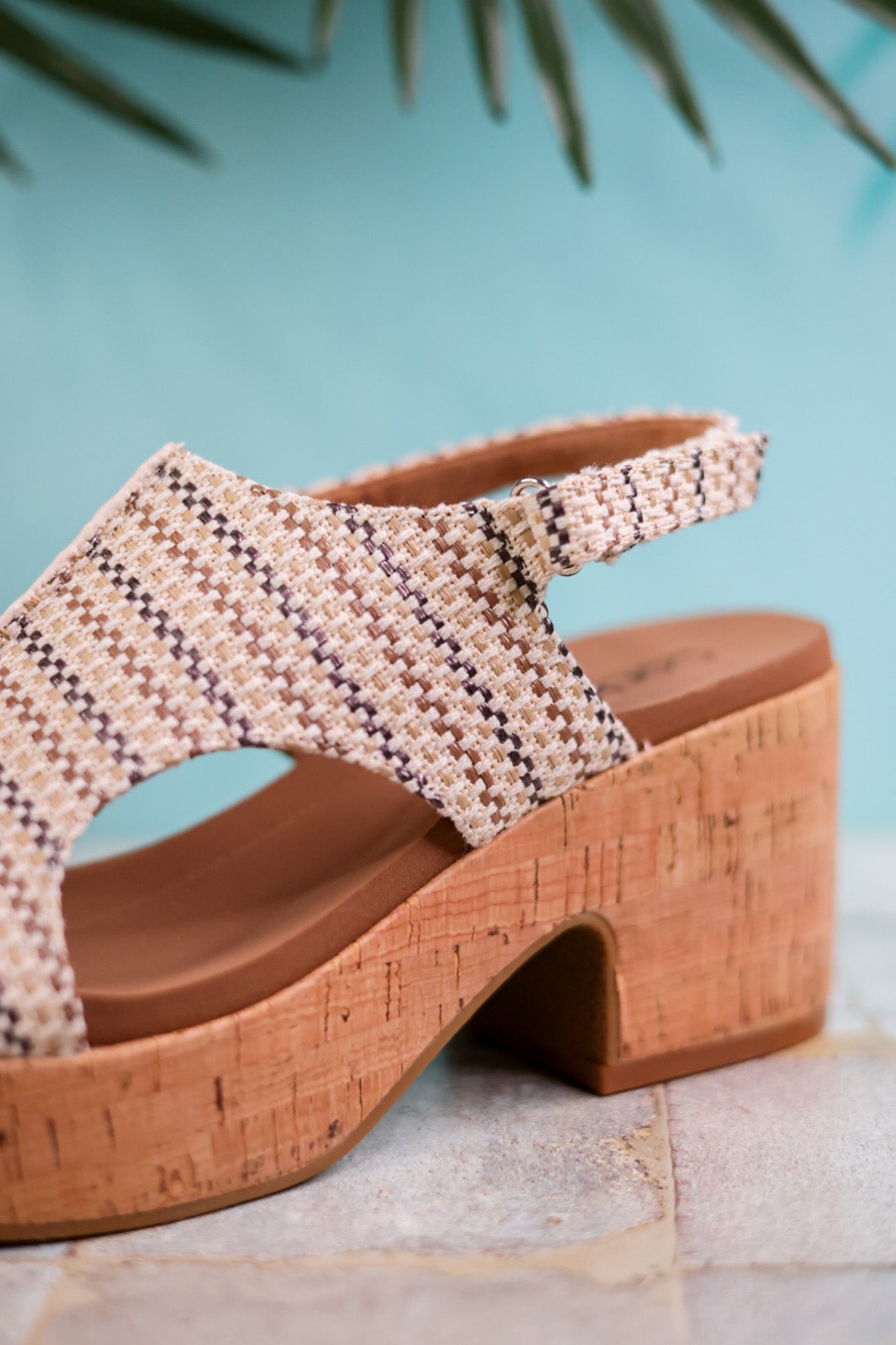 Miss Carley Tan Striped Platform Sandals - Whiskey Skies - CORKYS FOOTWEAR