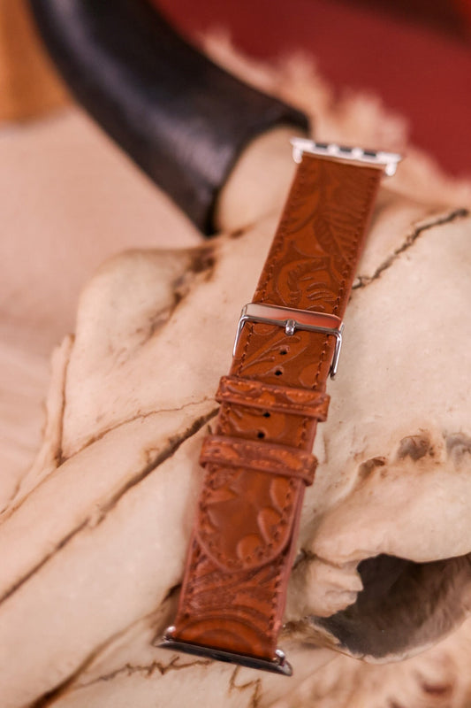 Mittangle Embossed Leather Watch Band - Whiskey Skies - KHEMCHAND HANDICRAFT