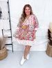 Mix And Match Floral Print Bubble Sleeve Dress - Whiskey Skies - BIBI