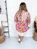 Mix And Match Floral Print Bubble Sleeve Dress - Whiskey Skies - BIBI