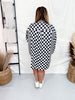 Mixed Black And White Checker Print Long Sleeve Button Up Top - Whiskey Skies - JADE BY JANE