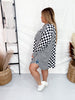 Mixed Black And White Checker Print Long Sleeve Button Up Top - Whiskey Skies - JADE BY JANE
