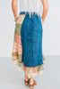 Mixed Denim and Plaid Boho Patch Midi Skirt - Whiskey Skies - YOUNG THREADS