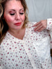 Mixed Fabric Floral Long Sleeve V - Neck Top - Whiskey Skies - J.NNA