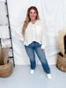 Mixed Fabric Floral Long Sleeve V - Neck Top - Whiskey Skies - J.NNA