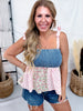 Mixed Floral Print Babydoll Top With Smocked Bodice & Tie Straps - Whiskey Skies - J.NNA