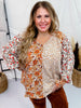 Mixed Flower Print Split Neck Top - Whiskey Skies - UMGEE