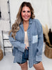 Mixed Material Button Front Long Sleeve Top - Whiskey Skies - EASEL