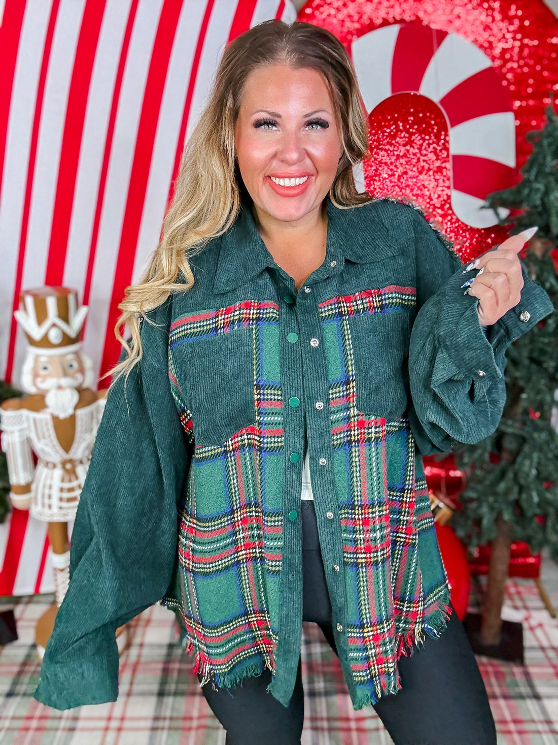 Mixed Plaid And Corduroy Shacket With Frayed Hems - Whiskey Skies - JADE BY JANE