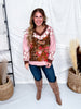Mixed Plaid & Floral Print V - Neck Long Sleeve Top - Whiskey Skies - ODDI