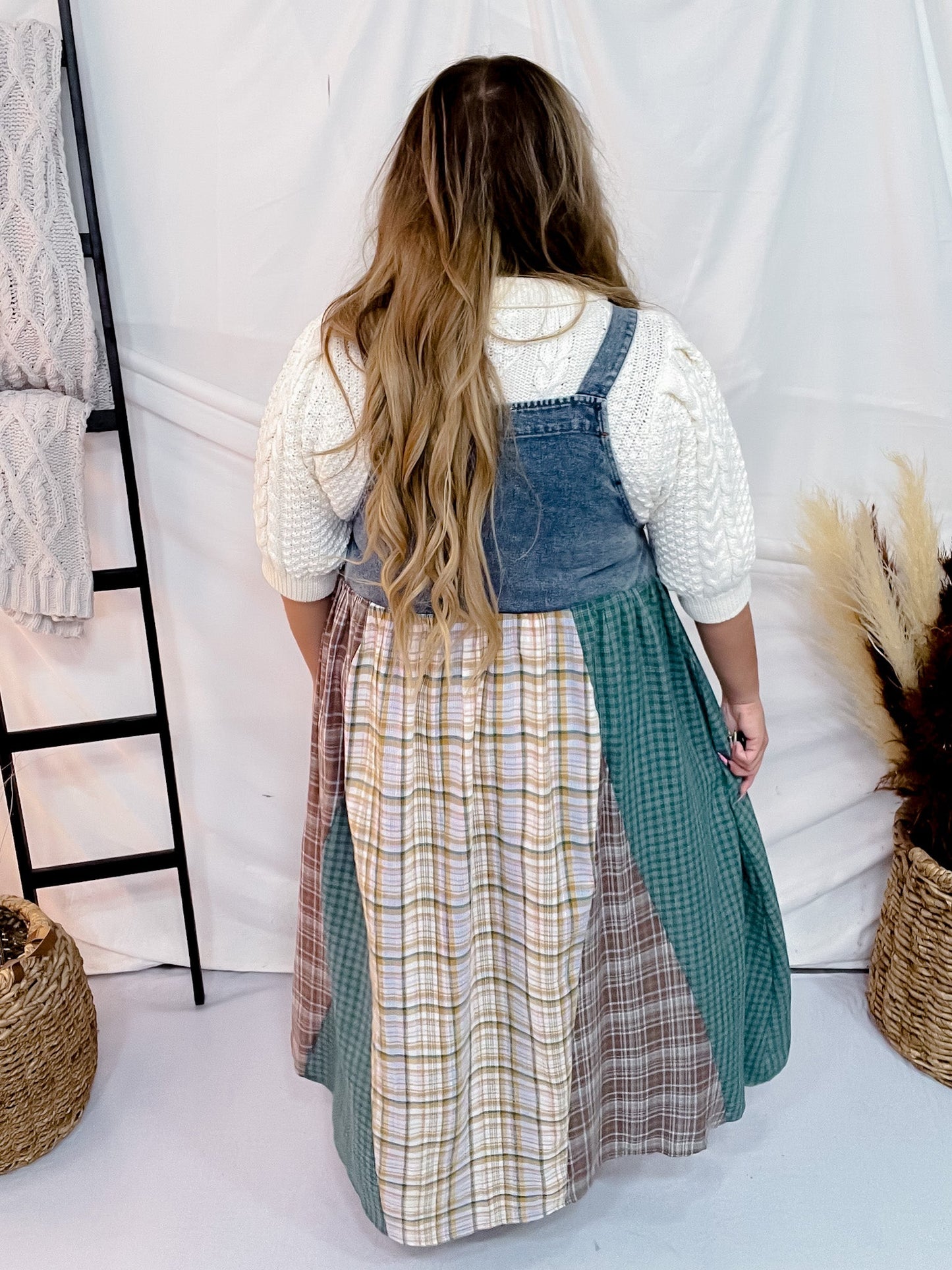 Mixed Plaid Overall Maxi Dress - Whiskey Skies - ODDI