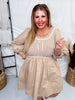 Mixed Sweater Dress with Scalloped Neckline in Tan - Whiskey Skies - POLAGRAM + BAEVELY