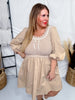 Mixed Sweater Dress with Scalloped Neckline in Tan - Whiskey Skies - POLAGRAM + BAEVELY