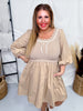 Mixed Sweater Dress with Scalloped Neckline in Tan - Whiskey Skies - POLAGRAM + BAEVELY