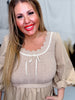 Mixed Sweater Dress with Scalloped Neckline in Tan - Whiskey Skies - POLAGRAM + BAEVELY