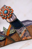 Moai Hand-Painted Leather Wedge Sandals - Whiskey Skies - SPRING FOOTWEAR