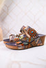 Moai Hand-Painted Leather Wedge Sandals - Whiskey Skies - SPRING FOOTWEAR