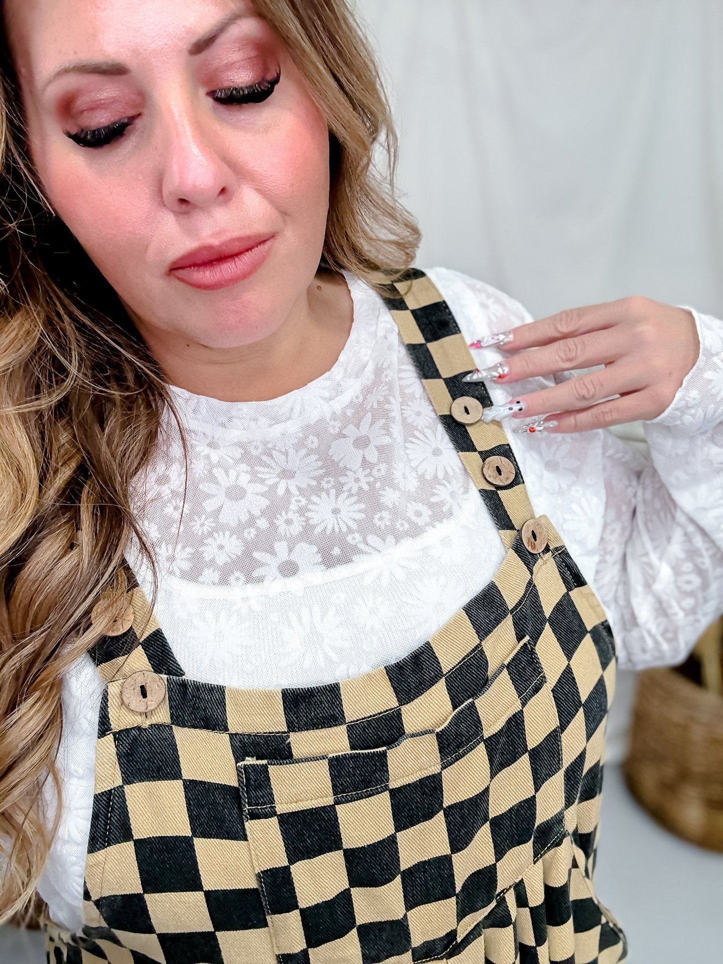 Mocha & Black Checkerboard Wide Leg Overalls - Whiskey Skies - JADE BY JANE