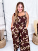 Mocha Brown Floral Smocked Wide Leg Jumpsuit - Whiskey Skies - DAVI & DANI