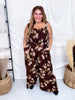 Mocha Brown Floral Smocked Wide Leg Jumpsuit - Whiskey Skies - DAVI & DANI