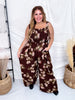 Mocha Brown Floral Smocked Wide Leg Jumpsuit - Whiskey Skies - DAVI & DANI