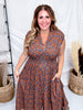Mocha & Caramel Floral Print Zip Front Midi Dress - Whiskey Skies - SHE + SKY