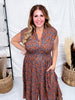 Mocha & Caramel Floral Print Zip Front Midi Dress - Whiskey Skies - SHE + SKY