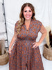 Mocha & Caramel Floral Print Zip Front Midi Dress - Whiskey Skies - SHE + SKY