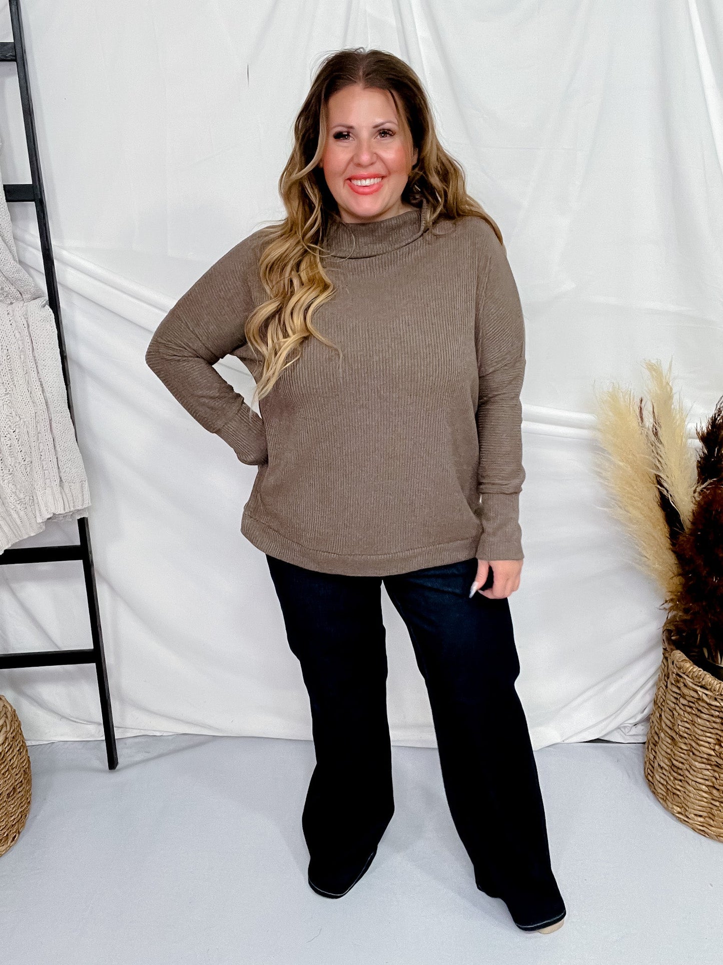 Mocha Dolman Sleeve Top W/ A Draped Neckline - Whiskey Skies - ANDREE BY UNIT