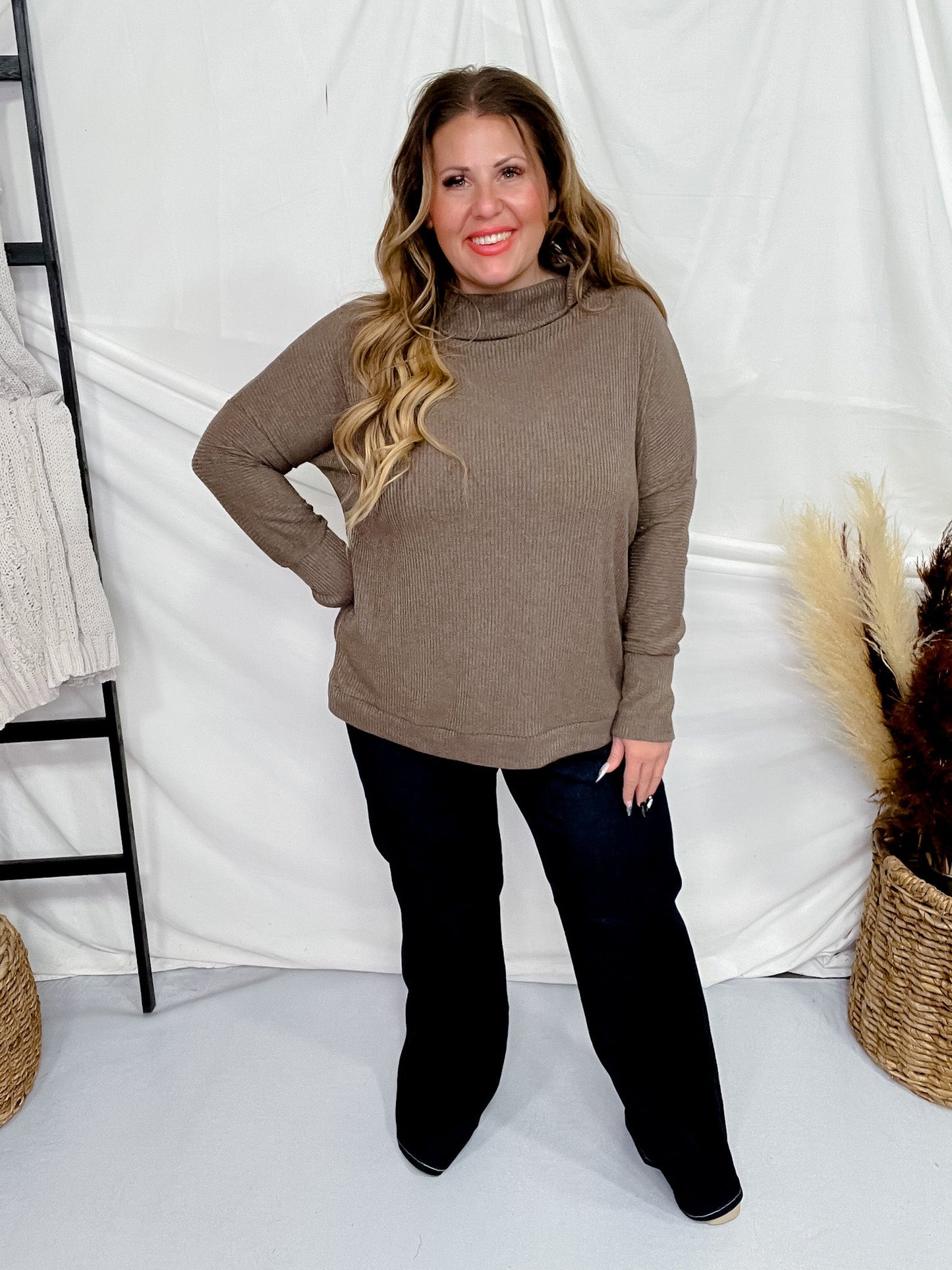 Mocha Dolman Sleeve Top W/ A Draped Neckline - Whiskey Skies - ANDREE BY UNIT