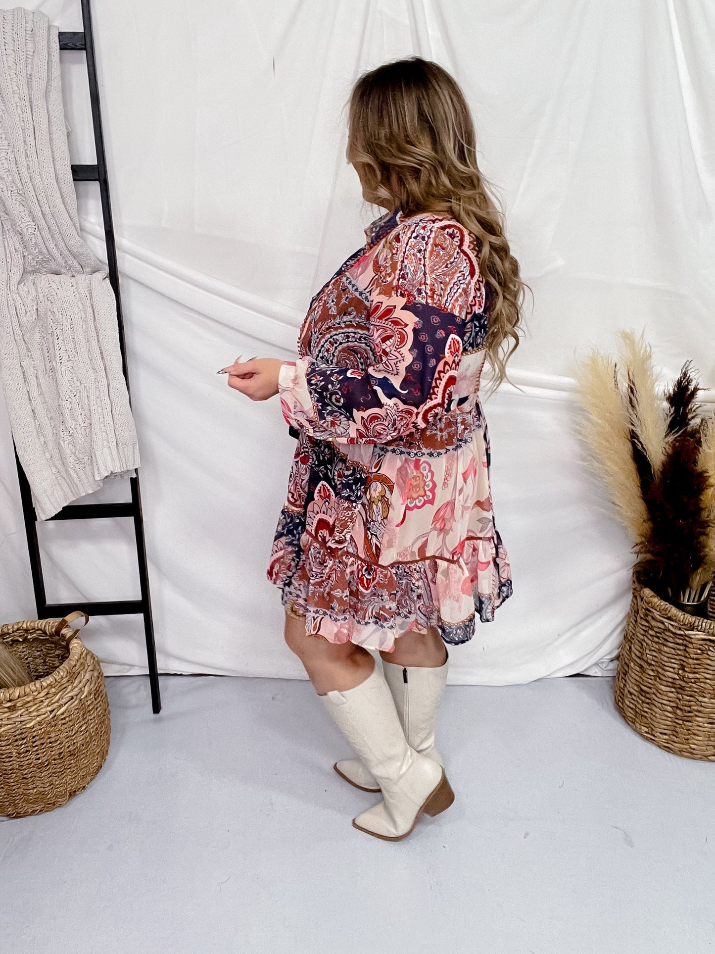 Mocha Flower Print Collared Dress - Whiskey Skies - SWEET GENERIS