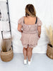 Mocha Gingham Print Puff Short Sleeve Romper - Whiskey Skies - JADE BY JANE