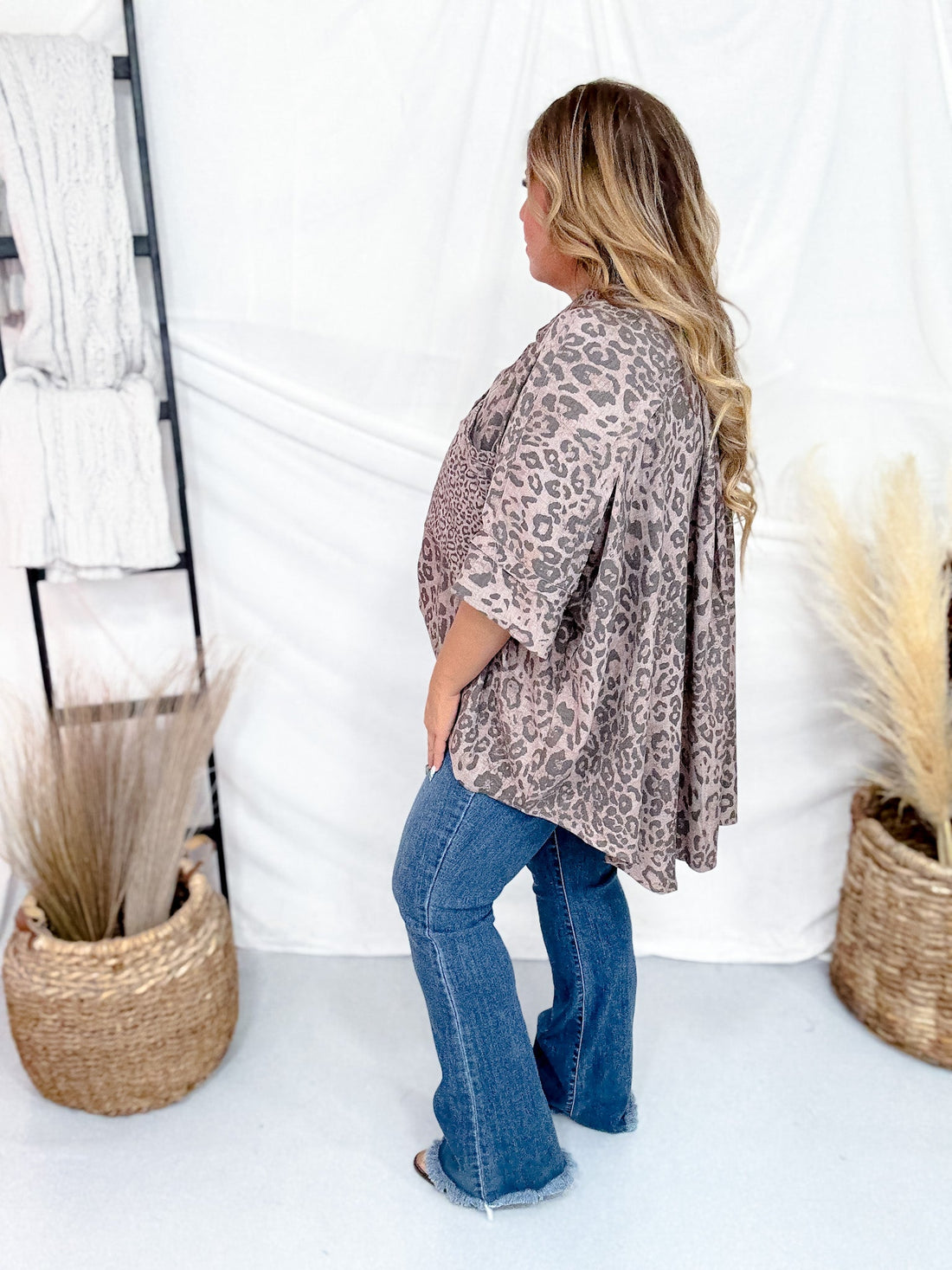 Mocha Leopard Print Button Down Top W/ High Low Hem - Whiskey Skies - DAVI & DANI