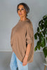 Mocha Ribbed Drop Shoulder Poncho Sleeve Tunic Top - Whiskey Skies - ANDREE BY UNIT