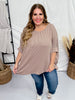 Mocha Round Neck Ribbed Tunic Top - Whiskey Skies - ANDREE BY UNIT