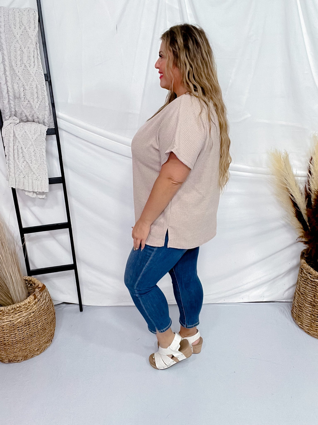 Mocha Short Sleeve Waffle Tunic Top - Whiskey Skies - ANDREE BY UNIT