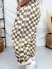 Mocha & White Checkered Barrel Leg Pants - Whiskey Skies - ODDI