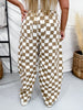 Mocha & White Checkered Barrel Leg Pants - Whiskey Skies - ODDI