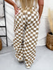 Mocha & White Checkered Barrel Leg Pants - Whiskey Skies - ODDI