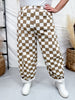 Mocha & White Checkered Barrel Leg Pants - Whiskey Skies - ODDI