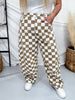 Mocha & White Checkered Barrel Leg Pants - Whiskey Skies - ODDI