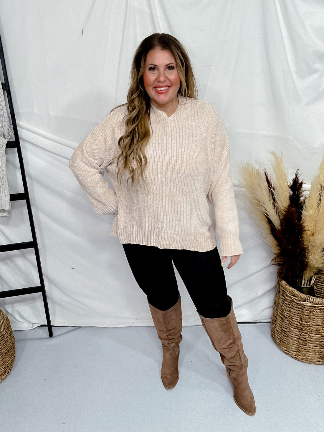 Mock Neck Sweater in Oatmeal - Whiskey Skies - WHITE BIRCH