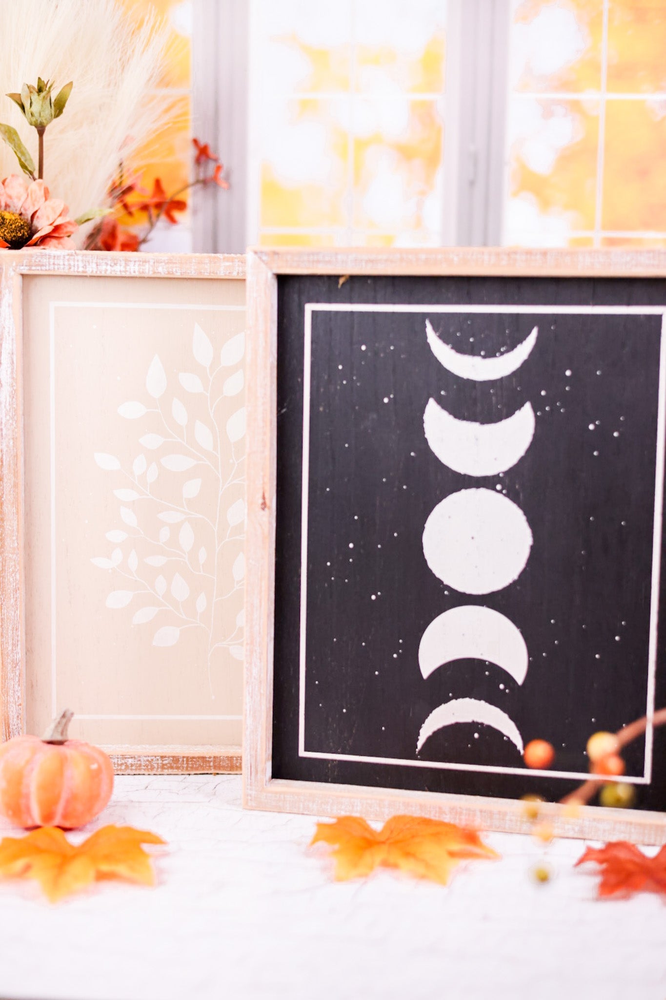 Moon Phases and Botanical Reversible Wooden Framed Sign - Whiskey Skies - ADAMS & CO