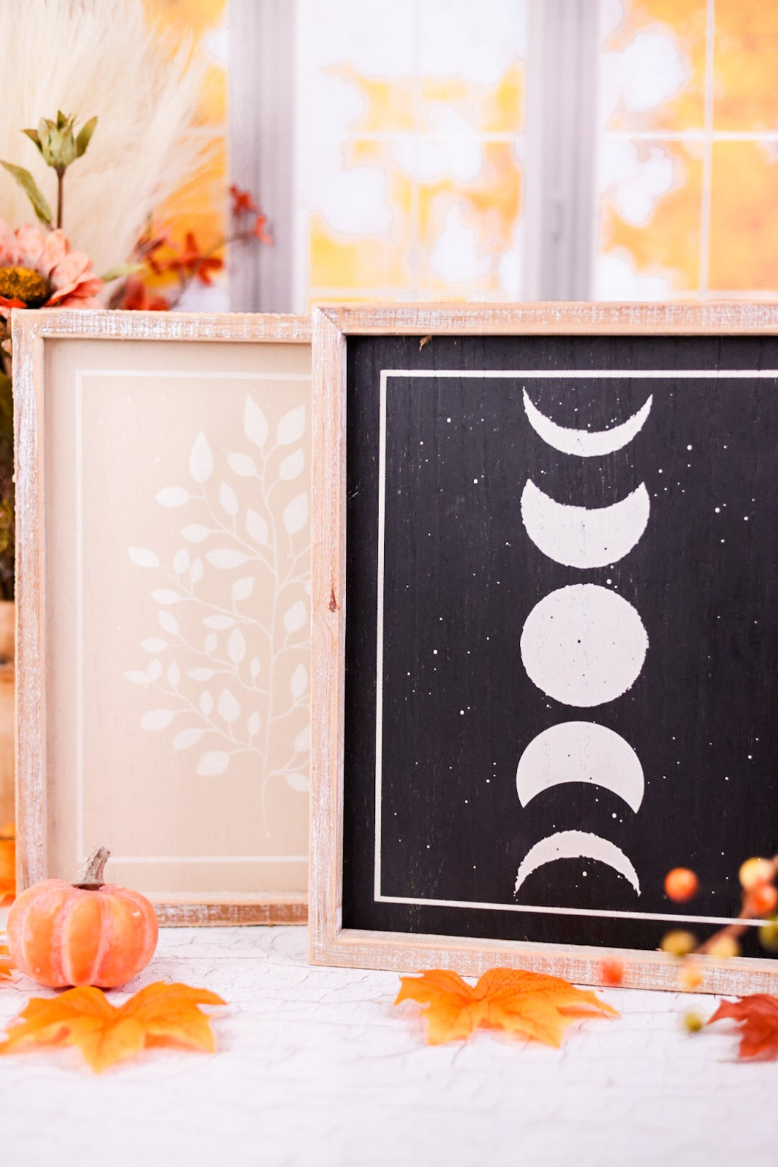 Moon Phases and Botanical Reversible Wooden Framed Sign - Whiskey Skies - ADAMS & CO