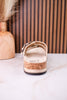 "Morgana" Dual Strap Tooled Faux Leather Sandals In Cream - Whiskey Skies - NAUGHTY MONKEY