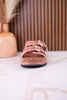 "Morgana" Dual Strap Tooled Faux Leather Sandals In Pink - Whiskey Skies - NAUGHTY MONKEY
