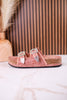 "Morgana" Dual Strap Tooled Faux Leather Sandals In Pink - Whiskey Skies - NAUGHTY MONKEY