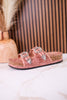 "Morgana" Dual Strap Tooled Faux Leather Sandals In Pink - Whiskey Skies - NAUGHTY MONKEY