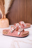 "Morgana" Dual Strap Tooled Faux Leather Sandals In Pink - Whiskey Skies - NAUGHTY MONKEY