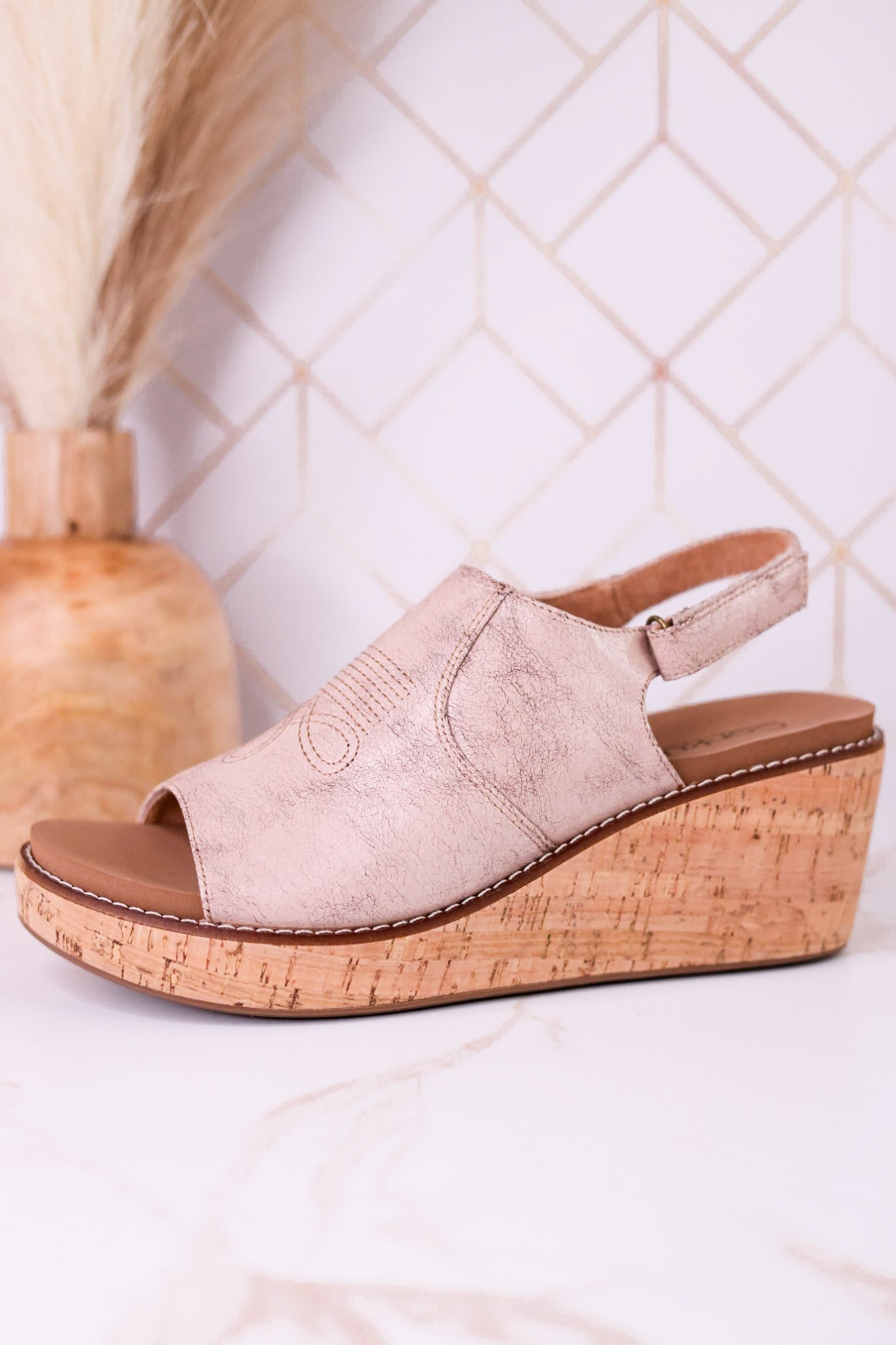 "Most Wanted" Beige Crinkle Wedges - Whiskey Skies - CORKYS FOOTWEAR